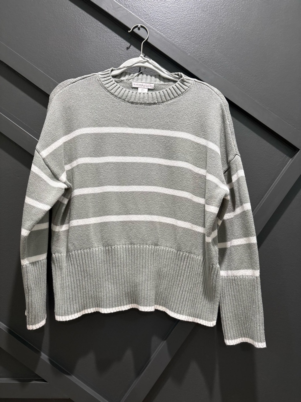 Sincerely Jules Green & White Striped Crew Neck Sweater